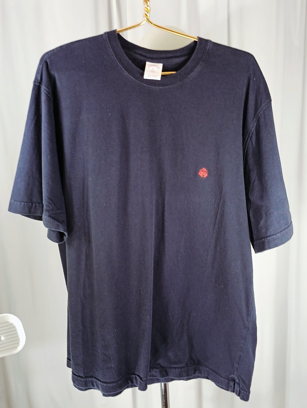 Brooks Brothers Men's Blue Short-Sleeve Crewneck Tee with Small Red Chest Motif